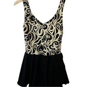 Longitude one piece swimsuit swimdress Vintage swirl black white size 12 bikini